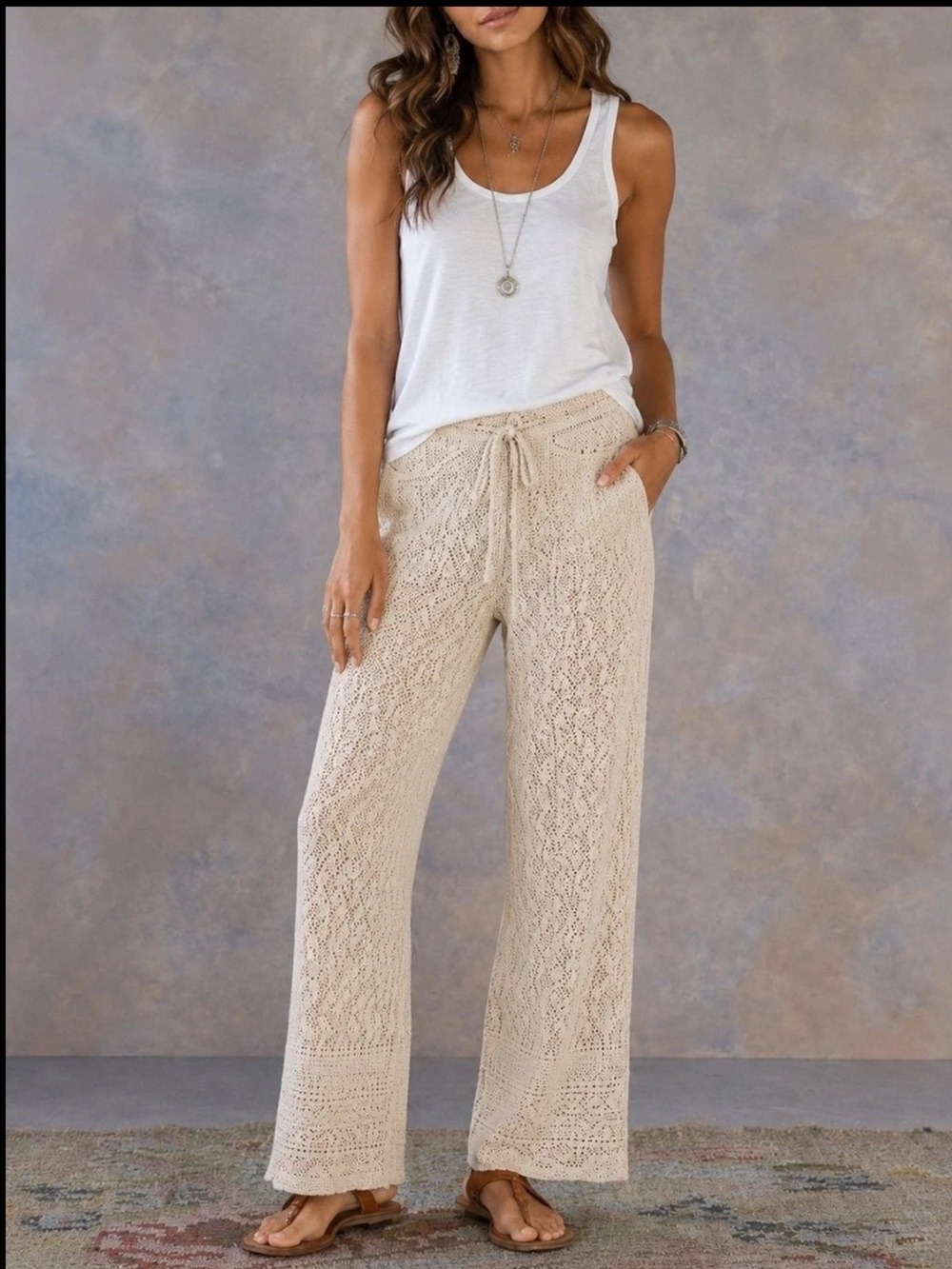 Sundance Cream Wide Leg Cropped Pants Medium
